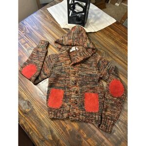 Riddles by Elliot Hooded Cardigan Sweater 1970's VTG‎ Suede Patches Woman's  M